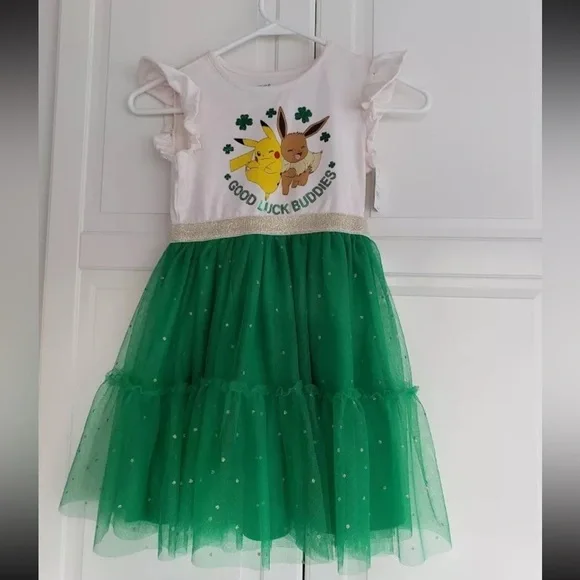 Pokemon | Dresses | Girls Pokemon Pikachu Eevee Good Luck Buddies Dress  Green Tulle | Poshmark